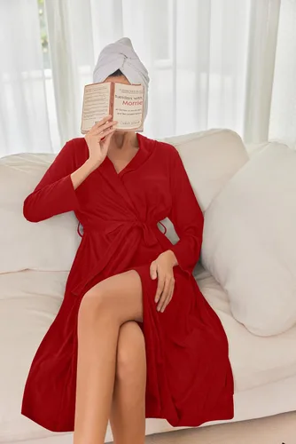 Miniatura 4 de Ekouaer Batas para mujer de manga larga tipo kimono de punto, suave y ligera, ropa de dormir de algodón para mujer