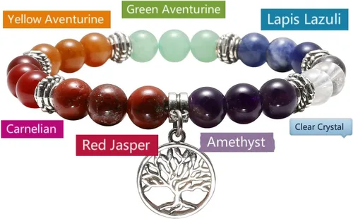 Miniatura 5 de Top Plaza Pulsera de curación de 7 chakras, reiki, piedras reales, yoga, meditación, mala, pulseras elásticas para mujeres, aleación de plata