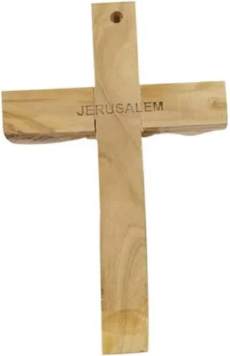 Miniatura 2 de Bethlehem Gifts TM Cruz de pared de Jesús Nazaret tallada a mano de madera de olivo (6 pulgadas)