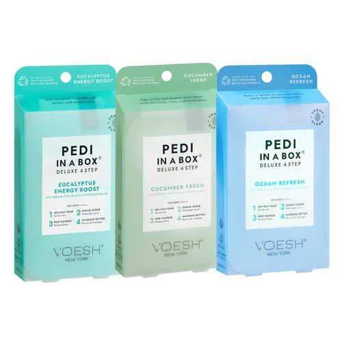 Miniatura 6 de VOESH Pedi in a Box - Potenciador de energía de eucalipto de 4 pasos, paquete de 3, juego de pedicura, pedicura en casa, pedicura de spa, remojo