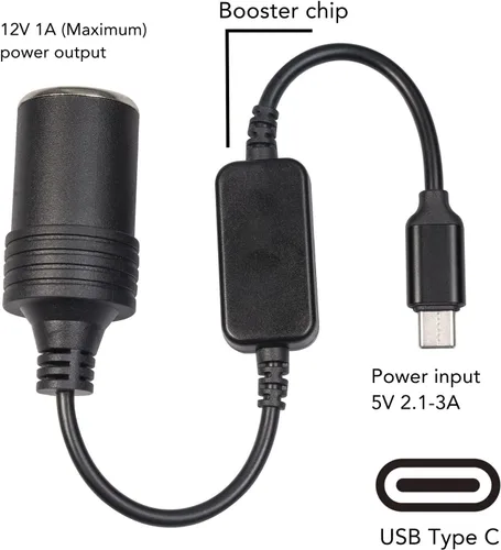 Miniatura 4 de Adaptador USB C a 12 V CC, USB C macho a 12 V para encendedor de cigarrillos de coche, convertidor de corriente hembra (salida 12V 3A)