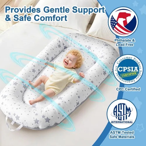 Miniatura 2 de Tumbona para bebé recién nacido de 0 a 24 meses, asiento portátil para bebés con soporte ergonómico, silla de bebé de algodón transpirable
