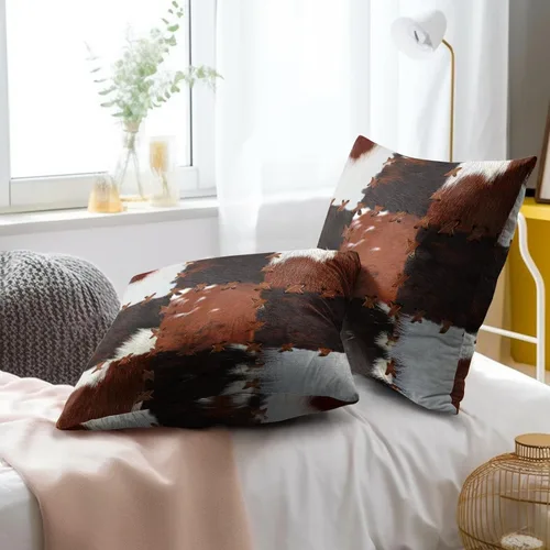 Miniatura 6 de Giwawa 2 fundas de almohada de piel de vacuno, 18 x 18 pulgadas, estilo occidental, sin cuero, con estampado de piel de animal, funda de almohada