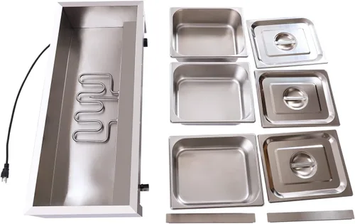 Miniatura 7 de Calentador de alimentos comercial de 3 bandejas, 110 V, 1500 W, mesa de vapor eléctrica de 3.9 in/4 pulgadas de profundidad, 20.6 cuartos de galón