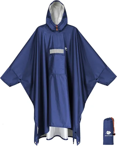 Miniatura 30 de ANYOO Poncho de lluvia con capucha para adultos, impermeable, ligero, para hombres y mujeres, chaqueta de lluvia reutilizable para emergencias al