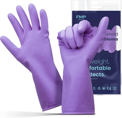 Miniatura 9 de Guantes para lavar platos, guantes de goma, guantes de cocina amarillos, guantes largos para protección de manos y trabajo Rosado