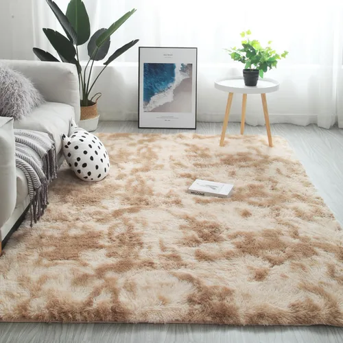 Miniatura 45 de Alfombra peluda para dormitorio, sala de estar, 2 x 6 pies, antideslizante, esponjosa, suave, alfombra lanuda beige y blanca para sala de estar