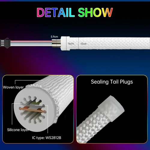 Miniatura 6 de Cuerda de luces LED, tira de luces LED de neón de 9.84 pies con luminosa de 360 grados, 5 V USB flexible IP67, impermeable, sincronización