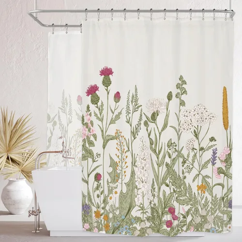Miniatura 28 de Riyidecor - Cortina de ducha con estampado de flores silvestres para decorar un baño pequeño o una ventana, 36 pulgadas de ancho x 72 pulgadas