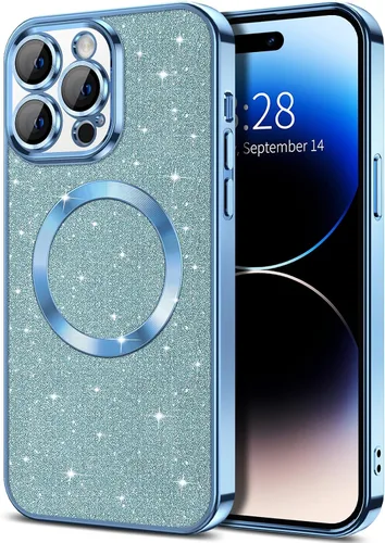 Miniatura 73 de Hython Funda para iPhone 13 Pro Max con purpurina, fundas magnéticas transparentes para teléfono con protector de lente de cámara