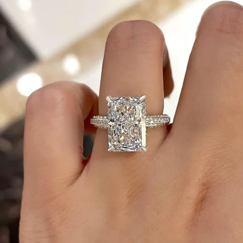 Miniatura 3 de Anillo de promesa de corte radiante para mujer, anillos de compromiso para ella, anillo de plata chapada en oro blanco de 18 quilates