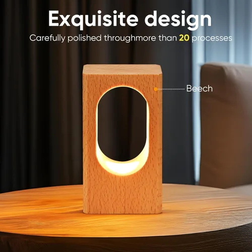 Miniatura 6 de LONRISWAY Lámpara de escritorio LED de madera, luz nocturna de noche de noche, iluminación LED regulable, lámpara de mesa creativa para decoración
