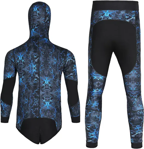 Miniatura 3 de Traje de neopreno de pesca submarina de 0.197 in con capucha, 2 piezas de camuflaje para caza, traje de buceo con almohadilla de pecho de carga