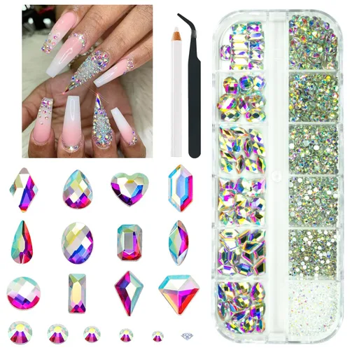 Miniatura 30 de Qiipii 2052 piezas de diamantes de imitación amatista púrpura para uñas, diamantes de imitación de vidrio de color lila claro para uñas, 72 formas