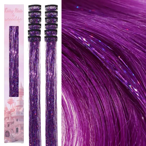 Miniatura 26 de Wennalife 12 piezas de extensiones de cabello azul con clip, extensiones de cabello con clip de colores para niños, pinzas de cabello arcoíris