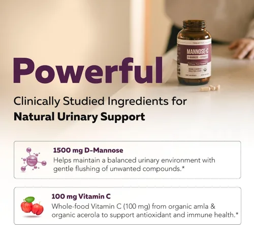 Miniatura 3 de Mannose-C - D-manosa orgánica + vitamina C de alimentos integrales, suplemento natural de apoyo para las infecciones urinarias para enjuagar