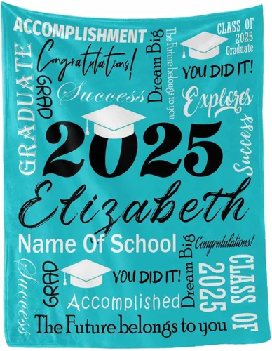 Miniatura 28 de MyPupSocks Manta personalizada de graduación 2025, clase de con nombre de la universidad, regalos personalizados, manta con texto para sobrina