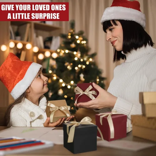 Miniatura 6 de Zhanmai 30 cajas de regalo pequeñas con tapas, cajas de regalo de Navidad cuadradas de 4 pulgadas con cinta dorada, embalaje, cajas de favor