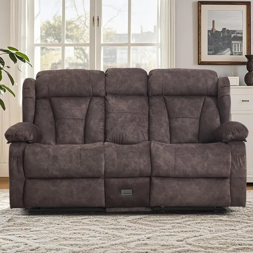 Miniatura 28 de Sofá biplaza reclinable manual de 110 pulgadas, sillón reclinable de 4 asientos con consola, mesa plegable y salidas integradas, sofá reclinable