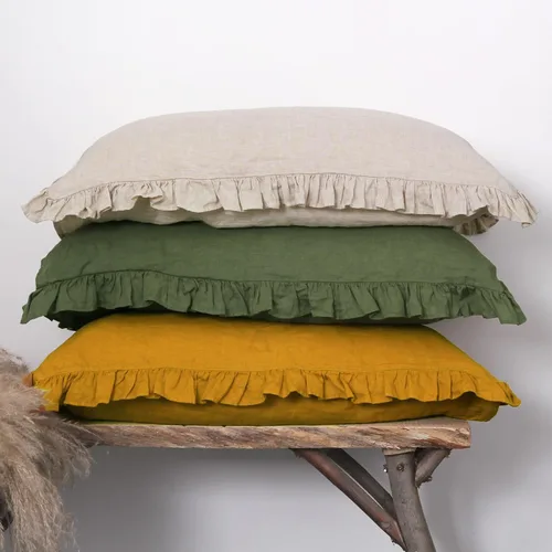 Miniatura 7 de Juego de 2 fundas de almohada de lino con volantes, 100% lino natural francés, fundas de almohada decorativas bohemias con volantes, tamaño King