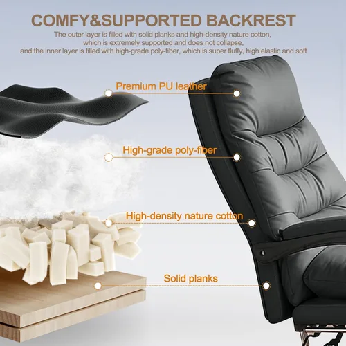 Miniatura 6 de Office Chair with Soft Cushion, High Backrest Gaming Chair, Executive Writing Chair with Footrest, Ergonomic Leather Computer Chair for Home Office