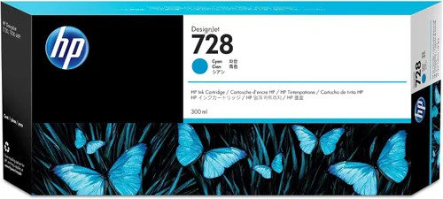 HP 728 Cian 10.1 fl oz Cartucho de tinta original (F9K17A) para impresoras de trazador de gran formato DesignJet T830 MFP y T730