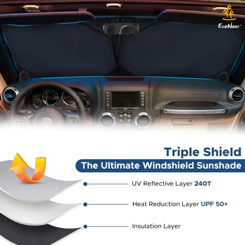 Miniatura 2 de Econour Parasol para parabrisas de Jeep Wrangler JK JL JLU 4xe y Gladiator JT, parasol plegable para ventana delantera, rayos UV y protector térmico