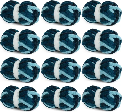 Miniatura 10 de HOMBYS Paquete de 8 hilos gruesos gigantes para tejer a ganchillo/tejer a mano, súper voluminosos, grandes, suaves, esponjosos, tie dye de felpa