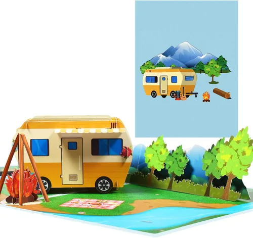 Miniatura 7 de Tarjeta desplegable de viaje de campamento, tarjeta de campamento de feliz cumpleaños, tarjeta de feliz jubilación, tarjeta desplegable 3D
