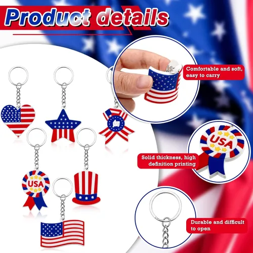 Miniatura 4 de Paquete de 36 llaveros con la bandera estadounidense del 4 de julio, llaveros de Estados Unidos para niños con llavero de 250 aniversario
