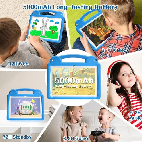 Miniatura 6 de Tablet infantil de 10.1 pulgadas, tableta Android para niños, Android 15, pantalla de 1280 x 800, CPU Octa-Core, 8 GB+64 GB, 1 TB expandible a Azul