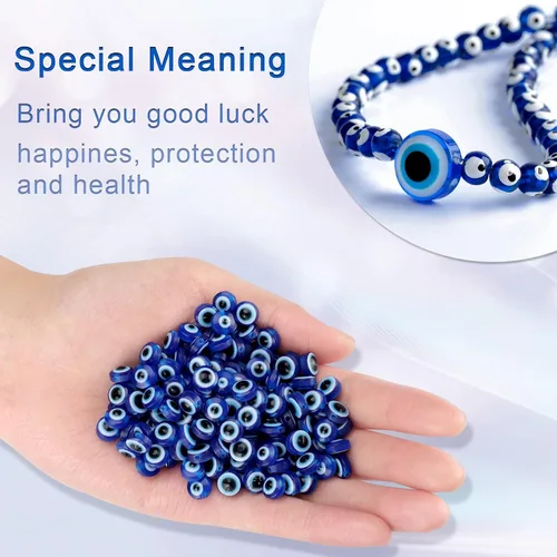 Miniatura 6 de 400 cuentas azules contra el mal de ojo para hacer joyas de 0.315 pulgadas (0.315 in), dijes de mal de ojo para hacer pulseras hechas a mano