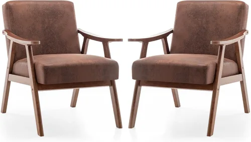 Miniatura 13 de Rovibek Silla decorativa tapizada con brazos, sillas decorativas modernas de mediados de siglo con marco de madera, sillas tapizadas con espuma