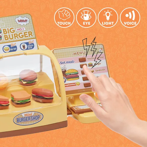 Miniatura 5 de Juego de hamburguesas con menú de juguete, juego de cocina para niños, soporte retro para comedor para niños, juego de cocina para niños pequeños