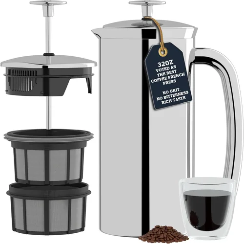 Miniatura 16 de ESPRO P7 - Prensa francesa de acero inoxidable 304 con microfiltro patentado de doble pared y aislamiento, prensa francesa para café con preparación