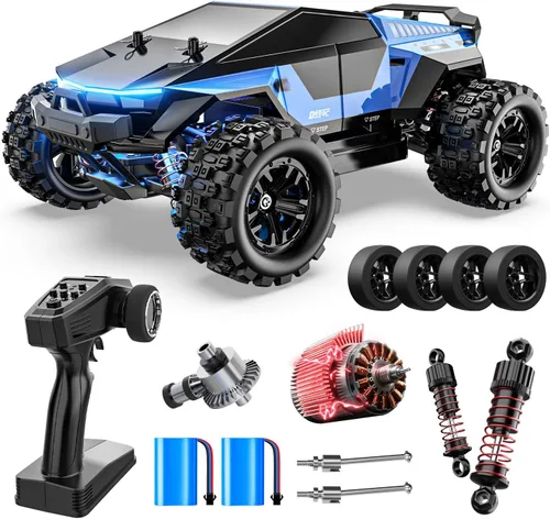 DEERC 1/18 Auto RC de Carreras y Deriva Rápida Todo Terreno, camión de control remoto de 40 KM/H con carcasa futurista, ruedas de deriva extra,