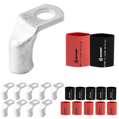 Miniatura 9 de SELTERM 5 piezas terminales de cable de cobre estañado 1/0 AWG perno de 1/2", extremos de cable de batería, terminales de anillo, conectores