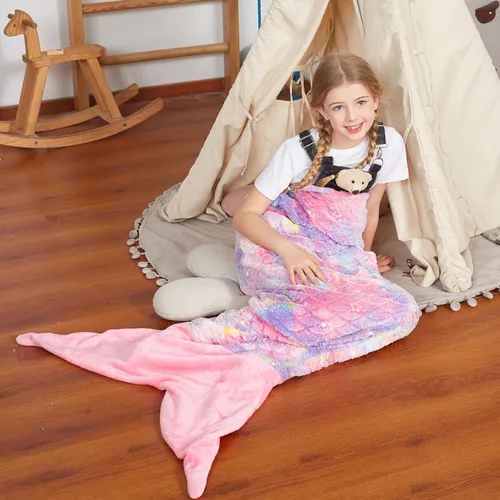 Miniatura 7 de Catalonia Manta de cola de sirena para niñas, saco de dormir de sirena que brilla en la oscuridad para niños de 3 a 14 años, regalo de sirena