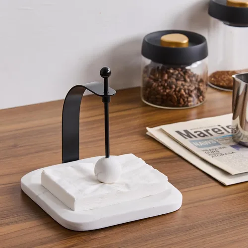 Miniatura 3 de Servilletero de mármol blanco – Servilletero cuadrado decorativo de papel y toallero para cocina, restaurante, baño, organizador de mesa de resina