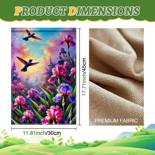 Miniatura 7 de BlissYard Bandera de jardín de primavera de 12 x 18 pulgadas, doble cara de colibrí, iris, pintura floral, patio, al aire libre, colorido