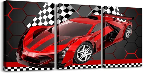 Miniatura 35 de Feelyou Cuadro azul de carreras para pared, 12 x 16 pulgadas, 3 piezas de autos deportivos de velocidad, lienzo para decoración de pared, diseño