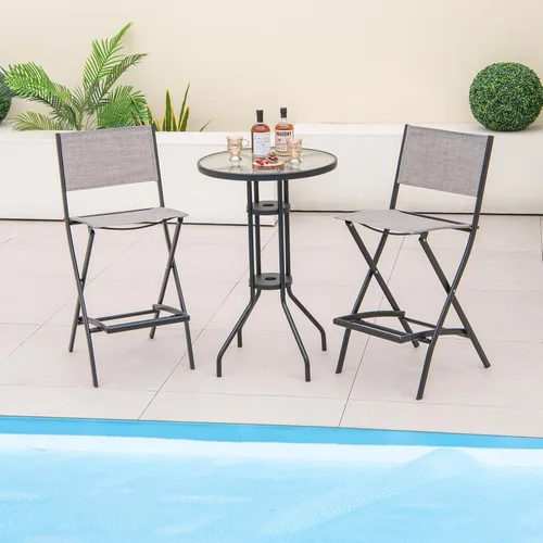 Miniatura 4 de Tangkula Juego de 4 taburetes de bar para exteriores, sillas de bar plegables de altura de mostrador con respaldo y reposapiés, sillas de comedor