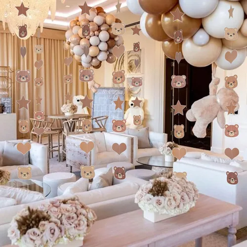 Miniatura 6 de Decoraciones de fiesta de cumpleaños de oso, pancarta de animales para revelación de género, cumpleaños, boda, baby shower, temática de osos