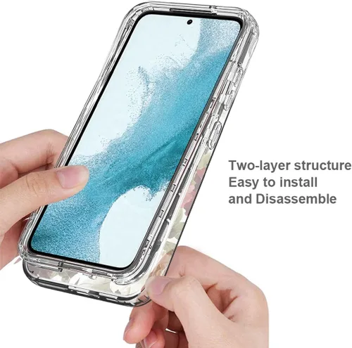 Miniatura 4 de Funda para Galaxy S23 con protector de pantalla de vidrio templado, funda protectora de cuerpo completo con bonito patrón floral transparente