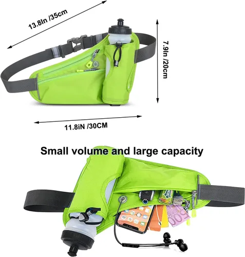 Miniatura 2 de Riñonera impermeable para correr, ciclismo, con soporte para botella de agua, viajes, caminar, escalar, senderismo, deportes al aire libre, con Verde