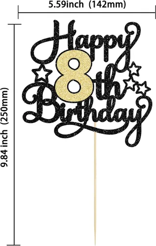 Miniatura 2 de 1 pieza de decoración de pastel de 8º cumpleaños con purpurina y saludos a 8 años, decoración de pastel de feliz cumpleaños para fiesta de 8 años