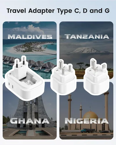 Miniatura 4 de LENCENT Kit adaptador de viaje universal tipo C y tipo D G, adaptador de enchufe internacional para Europa Reino Unido Maldivas Italia Irlanda