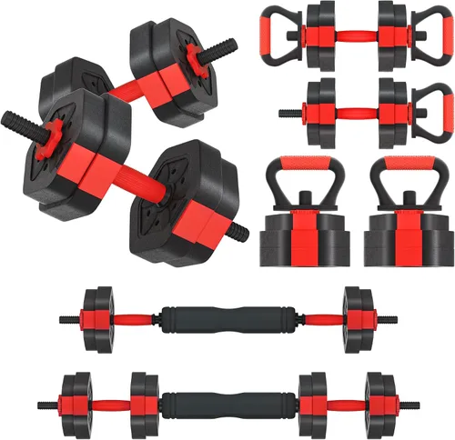 Miniatura 19 de VIVITORY Juego de mancuernas de pesos ajustables, pesas libres con conector, juego de mancuernas ajustables antideslizantes, barra para gimnasio