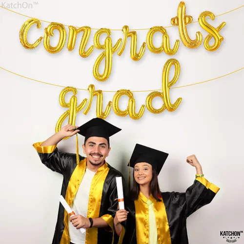 Miniatura 2 de Decoraciones de graduación 2026 Cartel de globos dorados de graduación de felicitaciones – Guión, 16 pulgadas Globo de graduación
