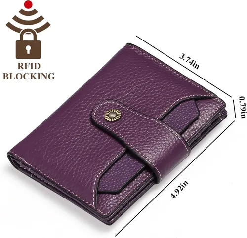 Miniatura 3 de FALAN MULE - Cartera de cuero auténtico para mujer, pequeña plegable , compacta, con interferencia de radiofrecuencia (RFID)